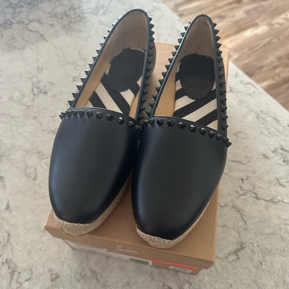 Louboutin Black Studded Espadrille Flats